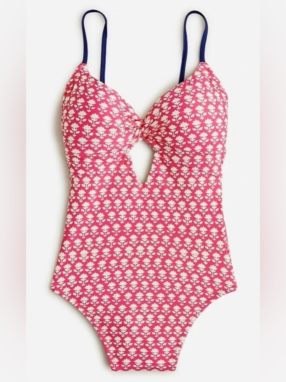 NWT J. Crew Twist Front Keyhole One Piece Swimsuit in Stamp Print - Pink - Sz 20